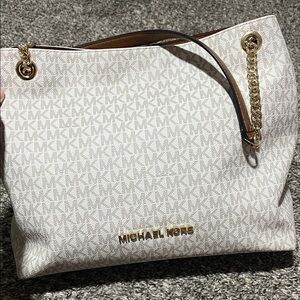 Michael Kors White Signature Tote with Gold Accents